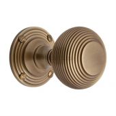 V971-AT Heritage Brass Mortice Knob on Rose Reeded Design Antique Brass Finish