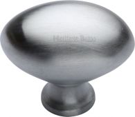 C114 38-SC Heritage Brass Cabinet Knob Victorian Oval Design 38mm Satin Chrome Finish