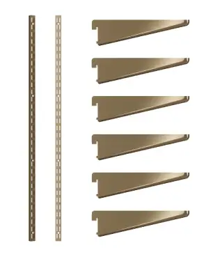 Click Here To Enlarge This Photo Of KTSAB04/78 Rothley Twin Slot Shelving Kit In Antique Brass 120mm Brackets (x6) & 1980mm Uprights (x2)