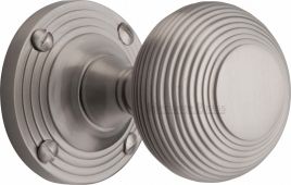 V971-SN Heritage Brass Mortice Knob on Rose Reeded Design Satin Nickel Finish