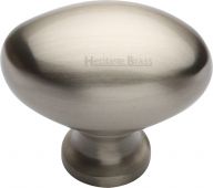C114 38-SN Heritage Brass Cabinet Knob Victorian Oval Design 38mm Satin Nickel Finish