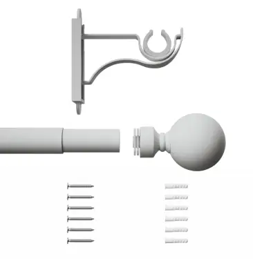 Click Here To Enlarge This Photo Of CESMWSOMW Rothley Extendable Curtain Pole Kit 710-1200mm Matt White with Orb