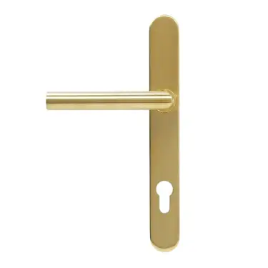 Click Here To Enlarge This Photo Of BLU Performance Mitre Lever Door Handle on Backplate (Dual Sprung) 92mm c/c - G316 Stainless Steel, PVD Satin Brass (KM078C-PSB)
