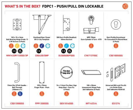 Click Here To Enlarge This Photo Of FDPC1 - Carlisle Brass Eurospec FD30 Commercial Fire Door Pack - Push/Pull with DIN Euro Deadlock