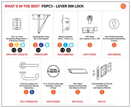 Click Here To Enlarge This Photo Of FDPC3 - Carlisle Brass Eurospec FD30 Commercial Fire Door Pack - Lever with DIN Euro Sashlock