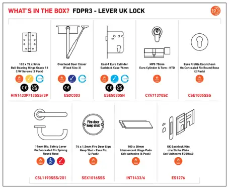 Click Here To Enlarge This Photo Of FDPR3 - Carlisle Brass Eurospec FD30 Residential Fire Door Pack - Lever with Euro Sashlock