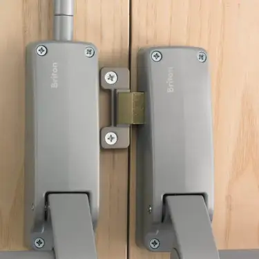 Click Here To Enlarge This Photo Of BRITON 377.SE Double Rebated Door Push Bar Panic Exit Set - Silver