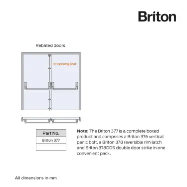 Click Here To Enlarge This Photo Of BRITON 377.SE Double Rebated Door Push Bar Panic Exit Set - Silver