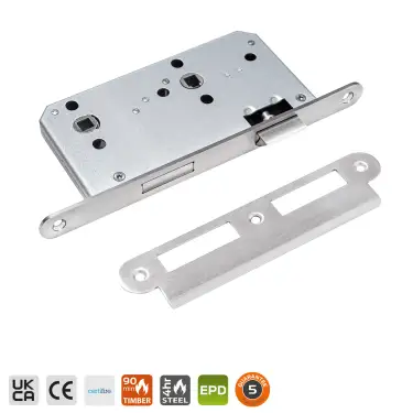 Click Here To Enlarge This Photo Of BRITON 5430.60.R.SS DIN Bathroom Lock Case with Radius Corners - 78mm Centres - 60mm Backset - Satin Stainless Steel