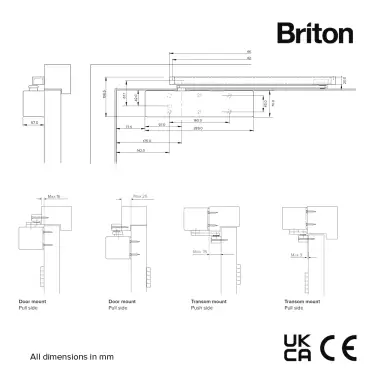 Click Here To Enlarge This Photo Of BRTION 2721BD.T.S.SES Adjustable Power Size 2-5 Slide Arm Cam Action Overhead Door Closer - Silver
