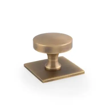 Click Here To Enlarge This Photo Of AW835-38-AB - Alexander & Wilks Bullion Cupboard Knob on Square Backplate - Antique Brass