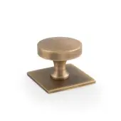 AW835-38-AB - Alexander & Wilks Bullion Cupboard Knob on Square Backplate - Antique Brass