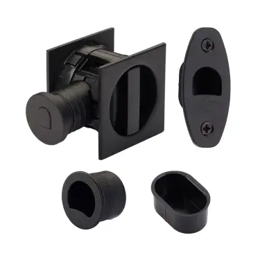 Click Here To Enlarge This Photo Of SQ2801-50-BLK Heritage Brass Tubular Hook Lock with Square Flush Privacy Turn & Release Matt Black