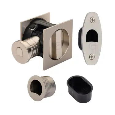 Click Here To Enlarge This Photo Of SQ2801-50-SN Heritage Brass Tubular Hook Lock with Square Flush Privacy Turn & Release Satin Nickel