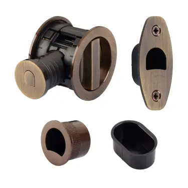 Click Here To Enlarge This Photo Of RD2801-50-AT Heritage Brass Tubular Hook Lock with Round Flush Privacy Turn & Release Antique Brass