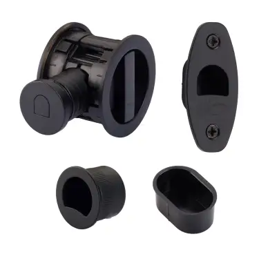 Click Here To Enlarge This Photo Of RD2801-50-BLK Heritage Brass Tubular Hook Lock with Round Flush Privacy Turn & Release Matt Black