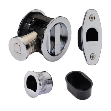 Click Here To Enlarge This Photo Of RD2801-50-PC Heritage Brass Tubular Hook Lock with Round Flush Privacy Turn & Release Polished Chrome