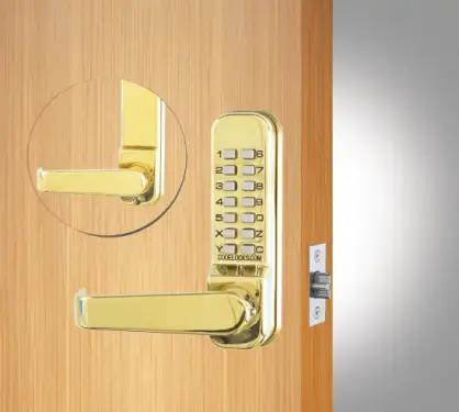 Click Here To Enlarge This Photo Of Codelocks CL410 PB Medium Duty Mechanical Digital Lock with 60mm Tubular Latch - Polished Brass
