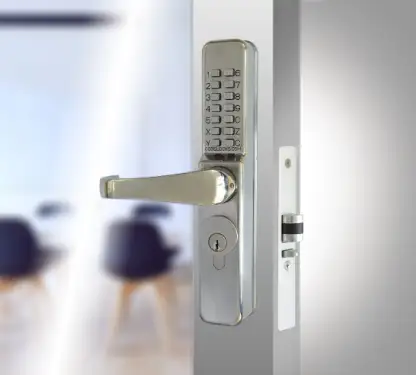 Click Here To Enlarge This Photo Of Codelocks CL460 SS L Medium Duty Mechanical Narrow Stile Digital Lock to suit Deadlatches with Threaded Cylinder - Stainless Steel