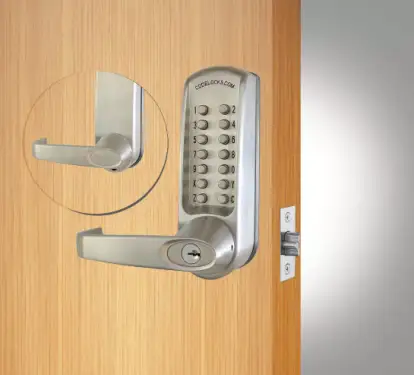 Click Here To Enlarge This Photo Of Codelocks CL610 BS Heavy Duty Mechanical Digital Lock with 60mm Tubular Latch & Key Override - Brushed Steel