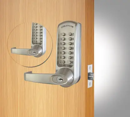 Click Here To Enlarge This Photo Of Codelocks CL615 BS BB Back to Back Heavy Duty Mechanical Digital Lock with 60mm Tubular Latch, Code Free Option & Key Override - Brushed Steel