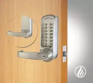 Codelocks CL610 FIRE RATED Heavy Duty Mechanical Digital Lock with 60mm Tubular Latch & Key Override - Brushed Steel (91394)