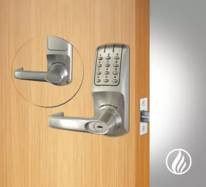 Click Here To Enlarge This Photo Of Codelocks CL5010 FIRE RATED Heavy Duty Electronic Digital Lock with 60mm Tubular Latch & Hold Open Function - Brushed Steel (92108)