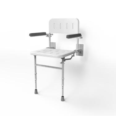 Click Here To Enlarge This Photo Of 130203/WH Fitzroy of London Wall Mounted Shower Seat with Support Legs, Back & Arm Rests - White
