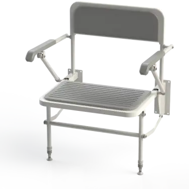Click Here To Enlarge This Photo Of 130208/WH Fitzroy of London Wall Mounted Extra Wide Padded Shower Seat with Support Legs, Back & Arm Rests - Grey (RAL 7005)