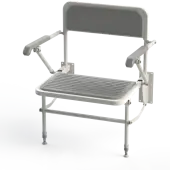 130208/WH Fitzroy of London Wall Mounted Extra Wide Padded Shower Seat with Support Legs, Back & Arm Rests - Grey (RAL 7005)