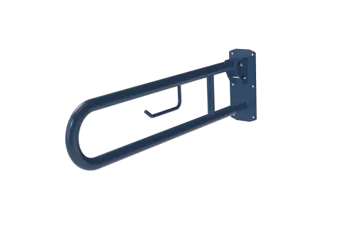 Click Here To Enlarge This Photo Of 211480/DB Fitzroy of London 800mm Lift and Lock Hinged Support Rail (Stainless Steel) with Exposed Fixings & Integral Toilet Roll Holder - Dark Blue (RAL 5011)