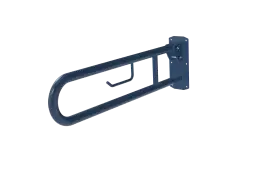 211480/DB Fitzroy of London 800mm Lift and Lock Hinged Support Rail (Stainless Steel) with Exposed Fixings & Integral Toilet Roll Holder - Dark Blue (RAL 5011)