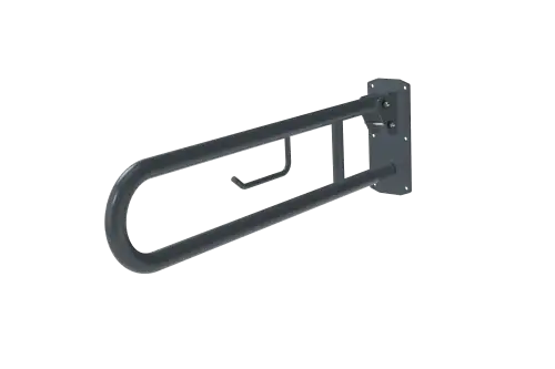 Click Here To Enlarge This Photo Of 211480/DG Fitzroy of London 800mm Lift and Lock Hinged Support Rail (Stainless Steel) with Exposed Fixings & Integral Toilet Roll Holder - Dark Grey (RAL 7016)