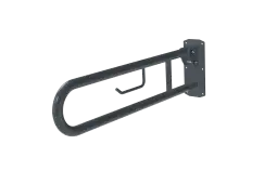 211480/DG Fitzroy of London 800mm Lift and Lock Hinged Support Rail (Stainless Steel) with Exposed Fixings & Integral Toilet Roll Holder - Dark Grey (RAL 7016)