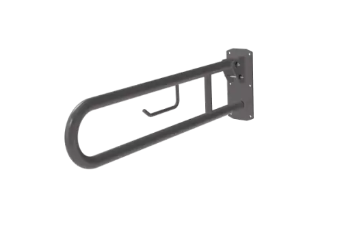 Click Here To Enlarge This Photo Of 211480/GY Fitzroy of London 800mm Lift and Lock Hinged Support Rail (Stainless Steel) with Exposed Fixings & Integral Toilet Roll Holder - Grey (RAL 7005)