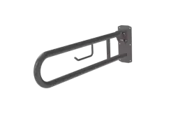 211480/GY Fitzroy of London 800mm Lift and Lock Hinged Support Rail (Stainless Steel) with Exposed Fixings & Integral Toilet Roll Holder - Grey (RAL 7005)