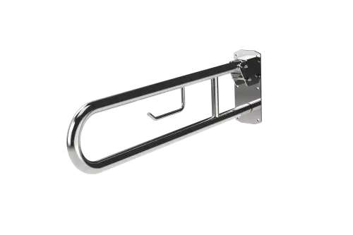 Click Here To Enlarge This Photo Of 211480/SP Fitzroy of London 800mm Lift and Lock Hinged Support Rail (Stainless Steel) with Exposed Fixings & Integral Toilet Roll Holder - Polished