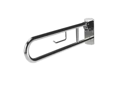 211480/SP Fitzroy of London 800mm Lift and Lock Hinged Support Rail (Stainless Steel) with Exposed Fixings & Integral Toilet Roll Holder - Polished