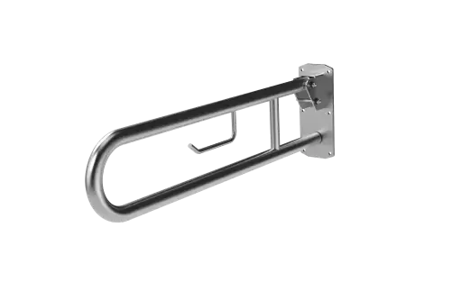 Click Here To Enlarge This Photo Of 211480/SS Fitzroy of London 800mm Lift and Lock Hinged Support Rail (Stainless Steel) with Exposed Fixings & Integral Toilet Roll Holder - Satin