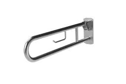 211480/SS Fitzroy of London 800mm Lift and Lock Hinged Support Rail (Stainless Steel) with Exposed Fixings & Integral Toilet Roll Holder - Satin
