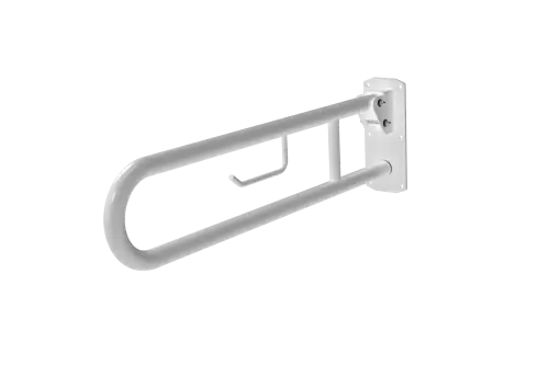 Click Here To Enlarge This Photo Of 211480/WH Fitzroy of London 800mm Lift and Lock Hinged Support Rail (Stainless Steel) with Exposed Fixings & Integral Toilet Roll Holder - White (RAL 9016)