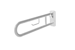 211480/WH Fitzroy of London 800mm Lift and Lock Hinged Support Rail (Stainless Steel) with Exposed Fixings & Integral Toilet Roll Holder - White (RAL 9016)