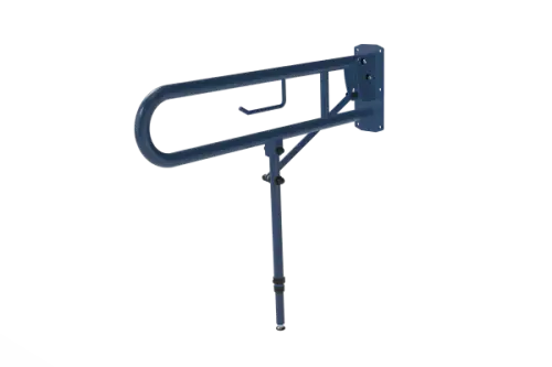 Click Here To Enlarge This Photo Of 211580/DB Fitzroy of London 800mm Lift and Lock Hinged Support Rail (Stainless Steel) with Exposed Fixings, Support Legs & Integral Toilet Roll Holder - Dark Blue (RAL 5011)