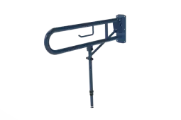 211580/DB Fitzroy of London 800mm Lift and Lock Hinged Support Rail (Stainless Steel) with Exposed Fixings, Support Legs & Integral Toilet Roll Holder - Dark Blue (RAL 5011)