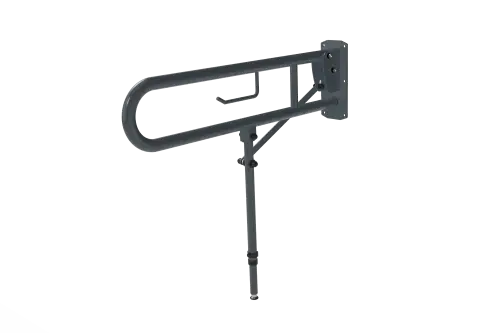 Click Here To Enlarge This Photo Of 211580/DG Fitzroy of London 800mm Lift and Lock Hinged Support Rail (Stainless Steel) with Exposed Fixings, Support Legs & Integral Toilet Roll Holder - Dark Grey (RAL 7016)