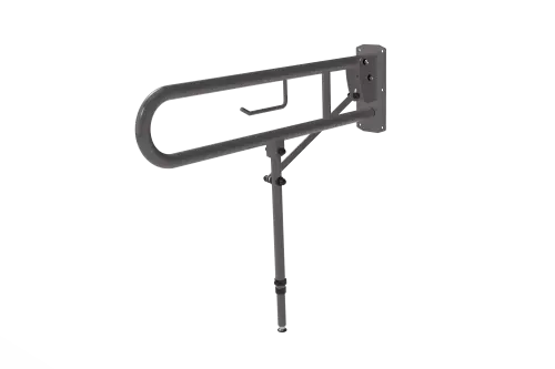 Click Here To Enlarge This Photo Of 211580/GY Fitzroy of London 800mm Lift and Lock Hinged Support Rail (Stainless Steel) with Exposed Fixings, Support Legs & Integral Toilet Roll Holder - Grey (RAL 7005)