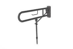 211580/GY Fitzroy of London 800mm Lift and Lock Hinged Support Rail (Stainless Steel) with Exposed Fixings, Support Legs & Integral Toilet Roll Holder - Grey (RAL 7005)
