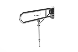 211580/SP Fitzroy of London 800mm Lift and Lock Hinged Support Rail (Stainless Steel) with Exposed Fixings, Support Legs & Integral Toilet Roll Holder - Polished