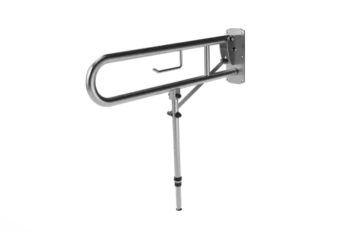 Click Here To Enlarge This Photo Of 211580/SS Fitzroy of London 800mm Lift and Lock Hinged Support Rail (Stainless Steel) with Exposed Fixings, Support Legs & Integral Toilet Roll Holder - Satin