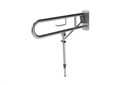 211580/SS Fitzroy of London 800mm Lift and Lock Hinged Support Rail (Stainless Steel) with Exposed Fixings, Support Legs & Integral Toilet Roll Holder - Satin